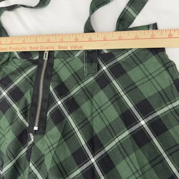 Royal Bones Hot Topic Tartan Plaid Skirt M Green Suspenders School Girl Y2K NEW - Picture 6 of 10
